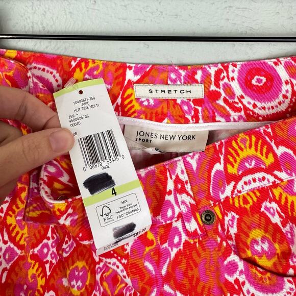 Jones New York NWT Orange Hot Pink Ikat Print Soft Denim Pencil Skirt - Picture 7 of 8